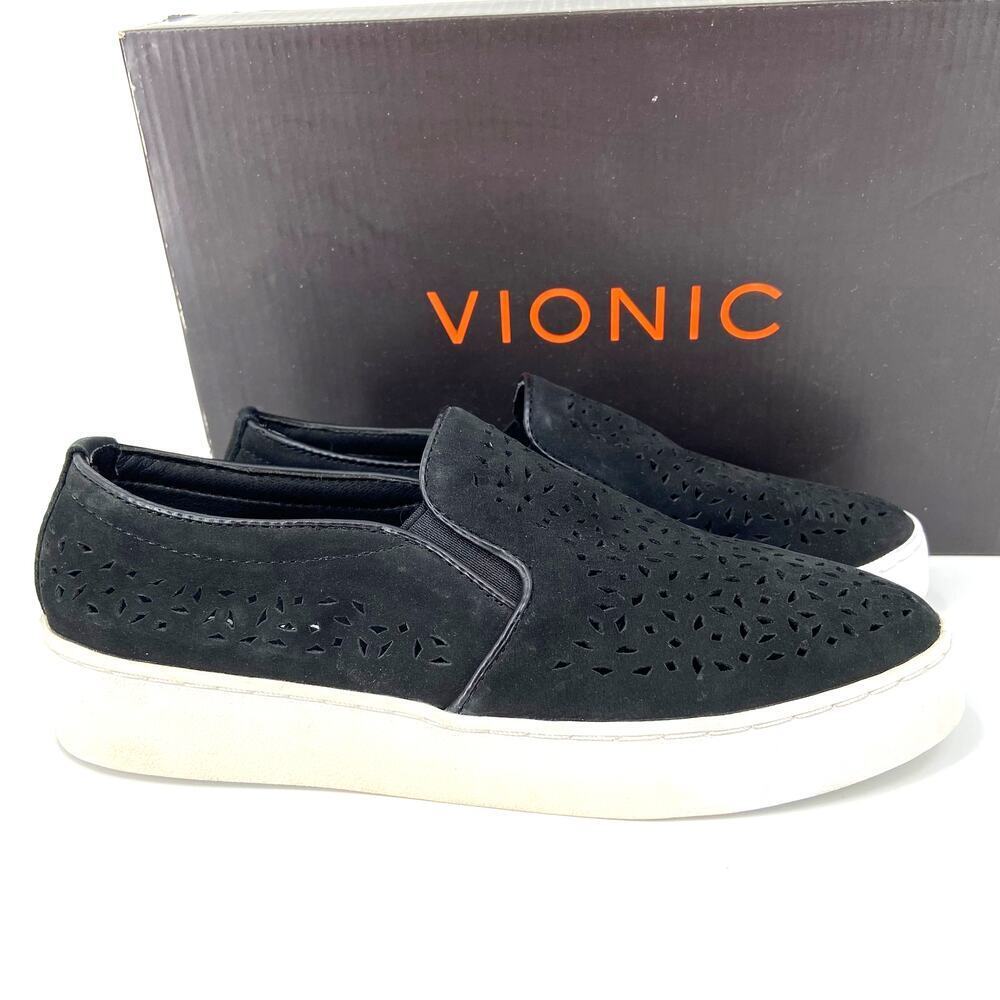 Vionic Loafer Womens Size 5 Black Perforated Leather Slip On Comfort Splendid